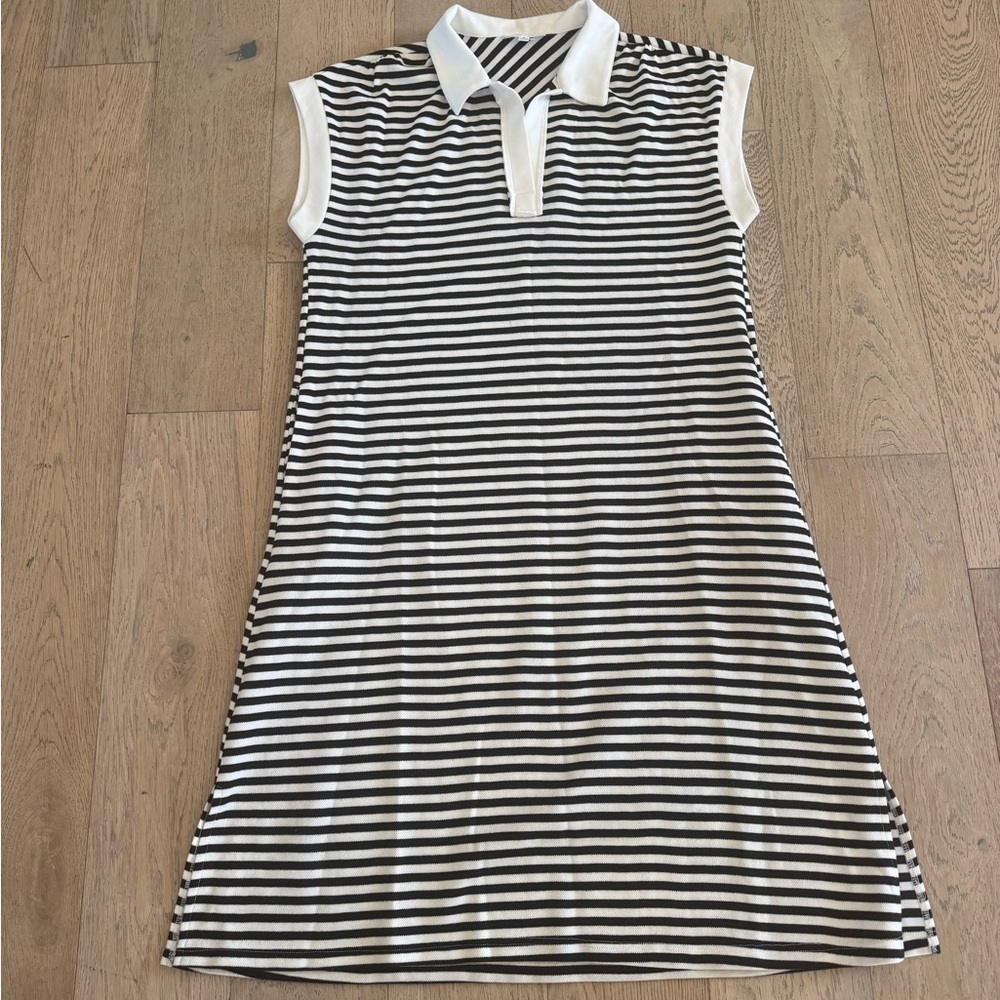 Sewn And Seen Women’s Striped Polo Dress Black White Small